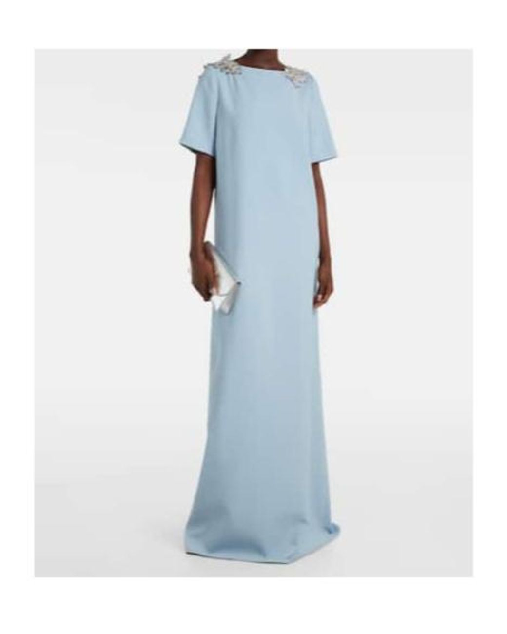 Oscar de la Renta Blue Fern Sequined Wool-Blend Gown