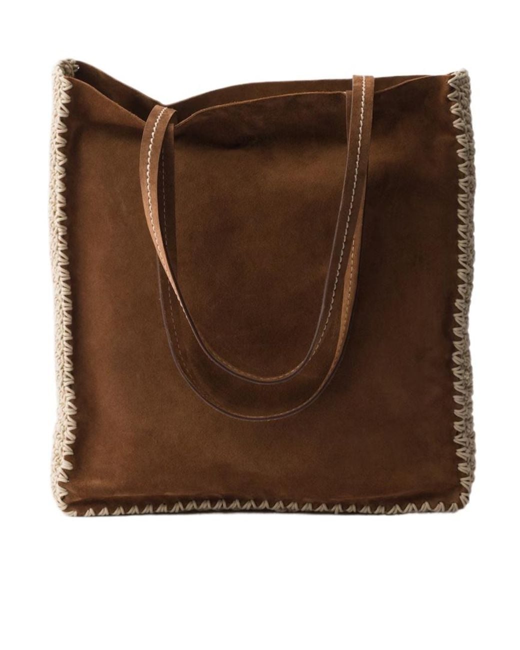 Prada Brown Large Suede And Crochet Tote Bag