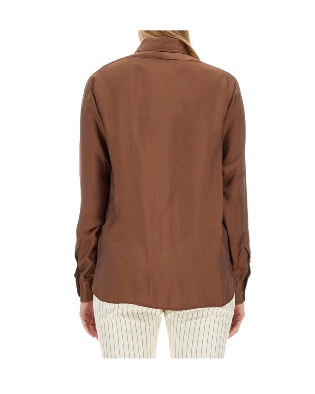 Tom Ford Brown Pleated Long-Sleeved Shirt
