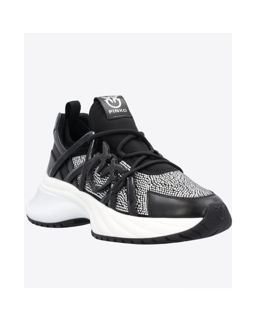 Pinko Black Embellished Ariel Lace-Up Sneakers