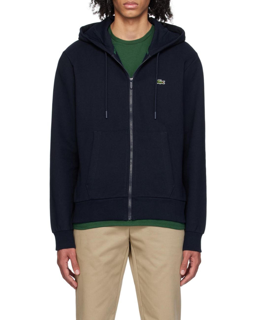 Lacoste Blue Logo Patch Zip-Up Drawstring Hoodie for men