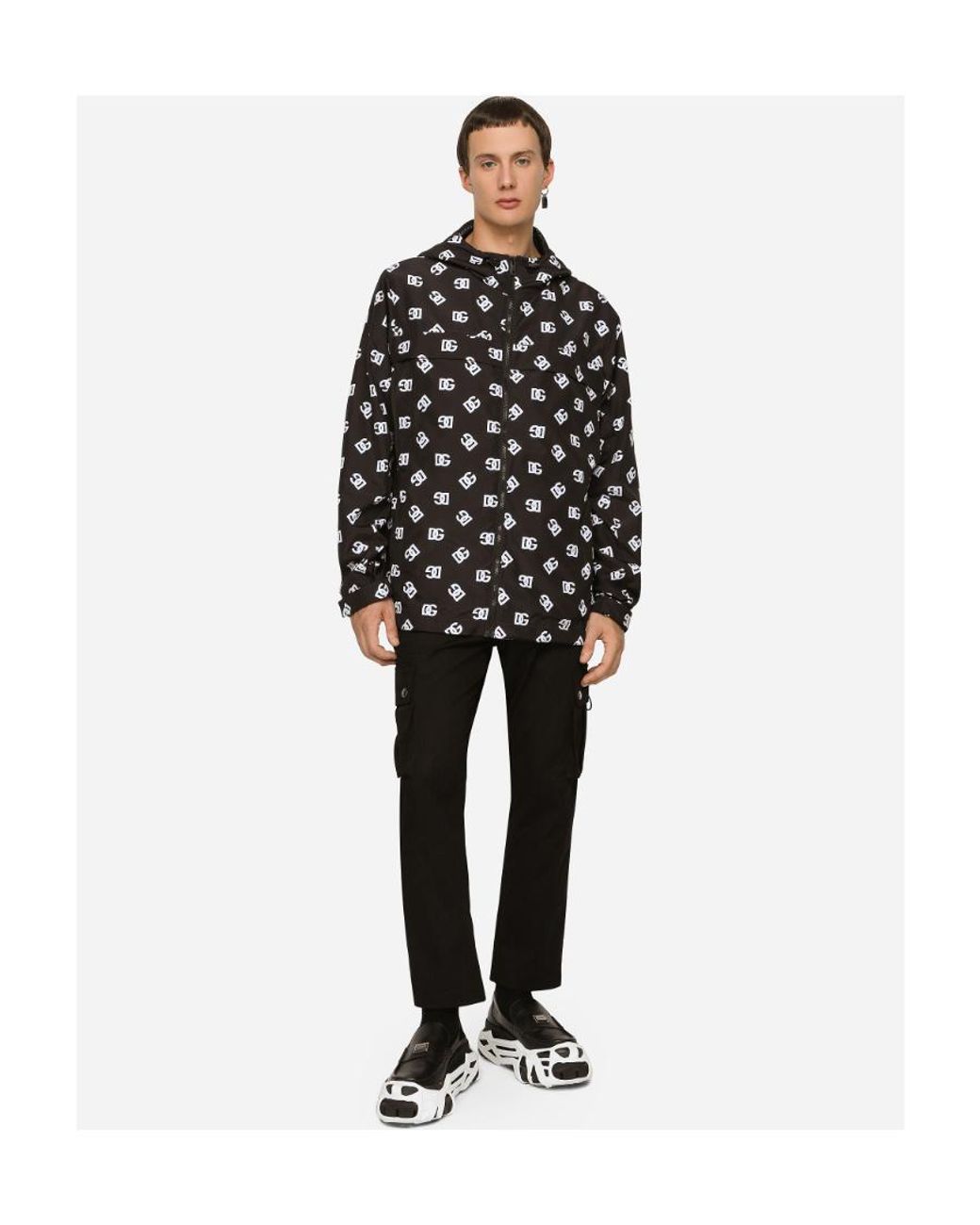Dolce & Gabbana Black Allover Dg Printed Zipped Jacket for men