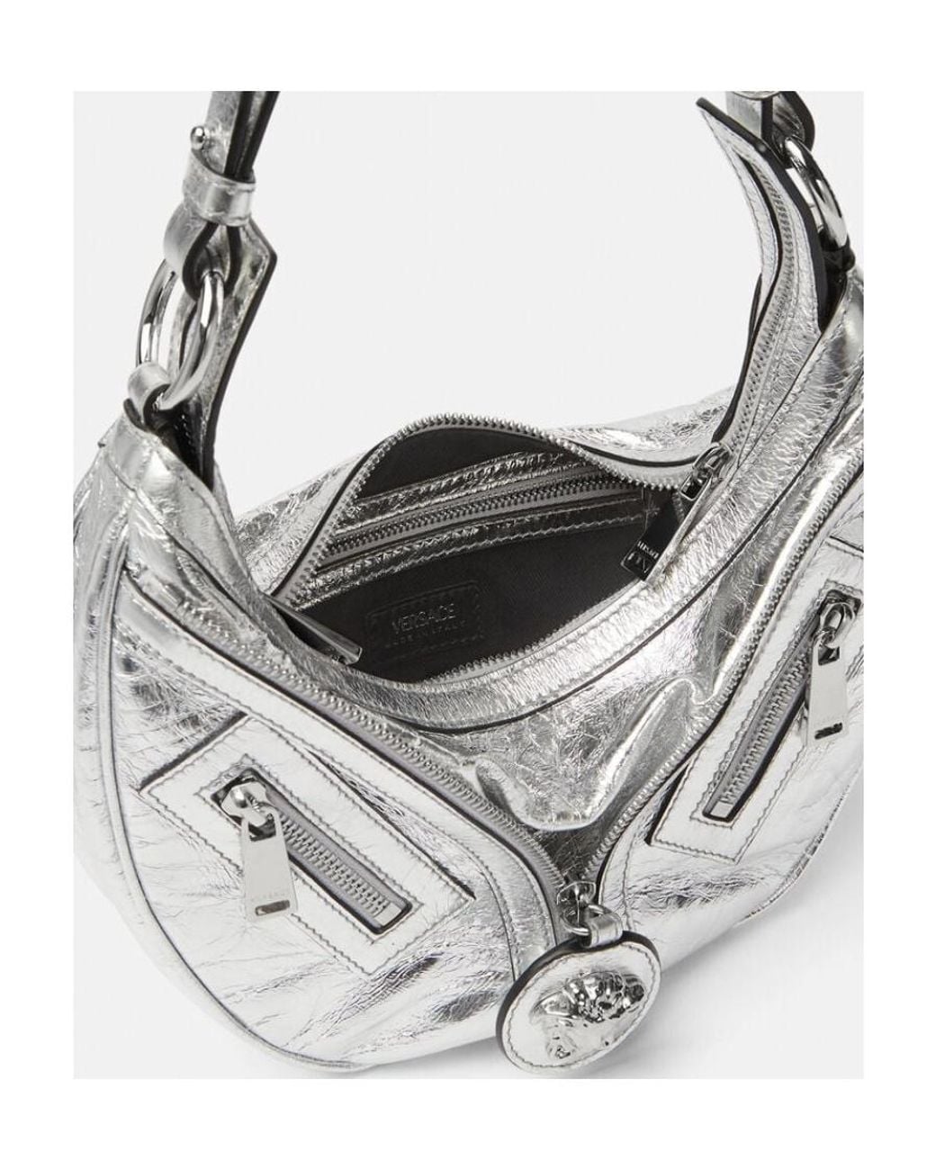 Versace Gray Metallic Effect Mini Shoulder Bag