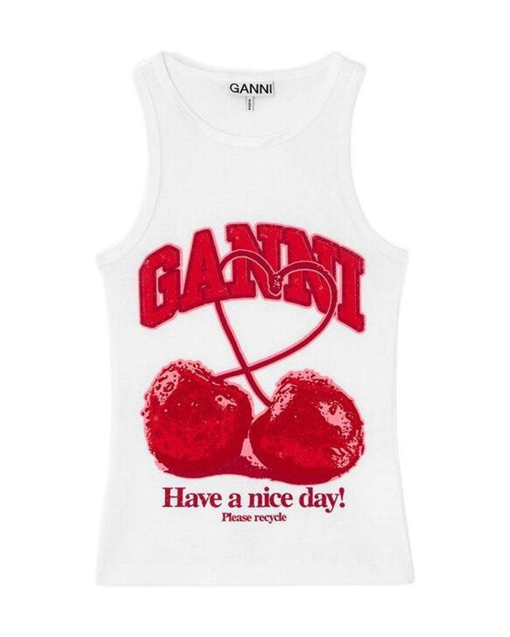 Ganni Red Cherries Graphic Ribbed Tank Top