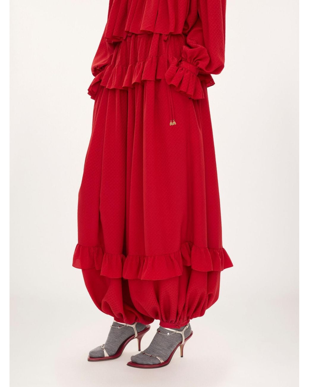 Chloé Red Chloé Fluid Ruffle Detailed Pants