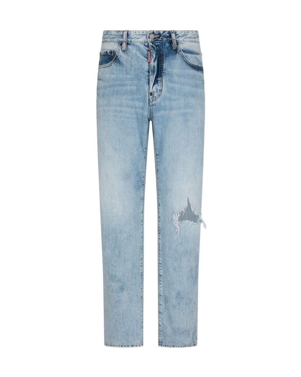 DSquared² Blue Ripped Straight-Leg Jeans for men
