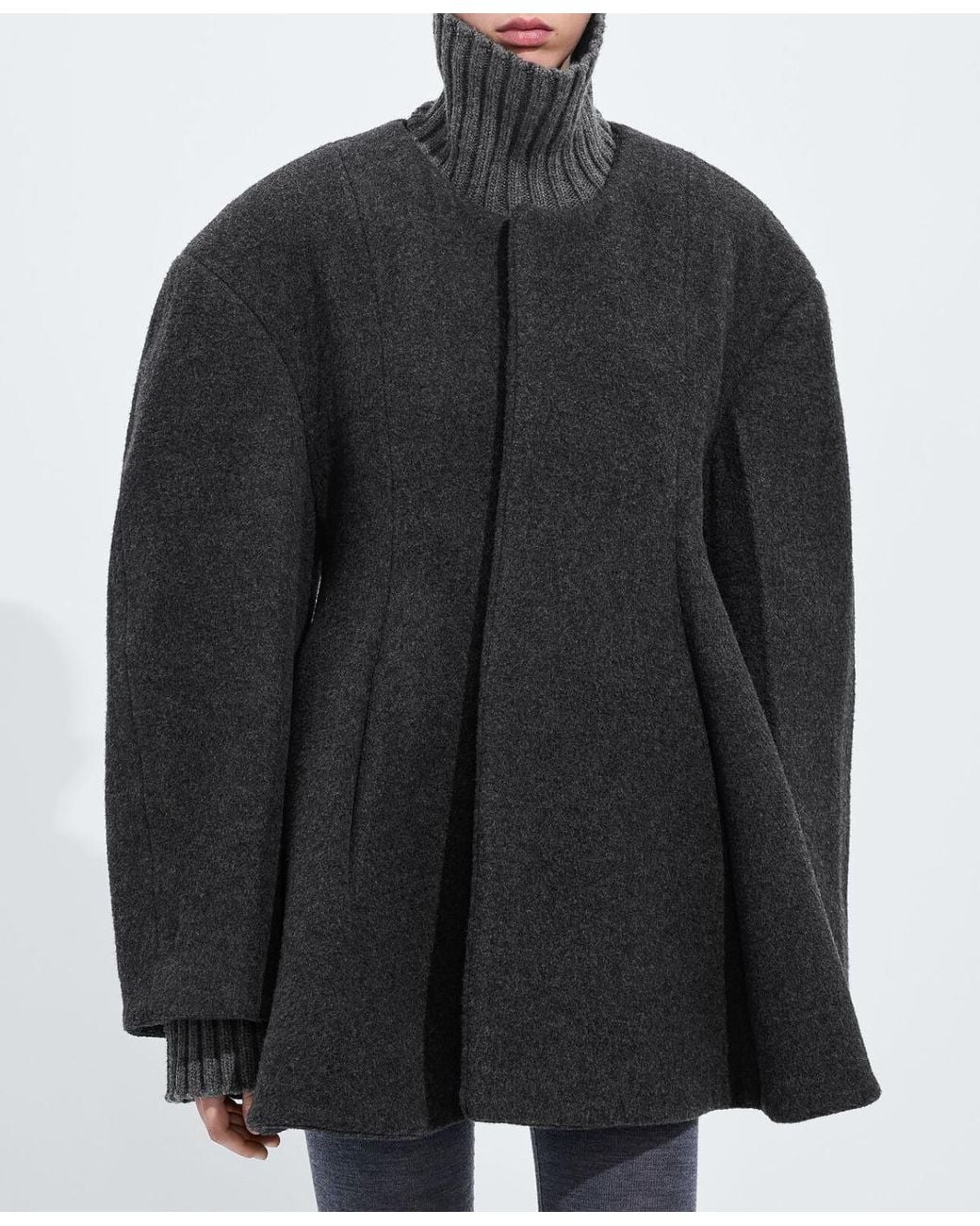 Bottega Veneta Black Paneled Wool-Blend Flannel Coat