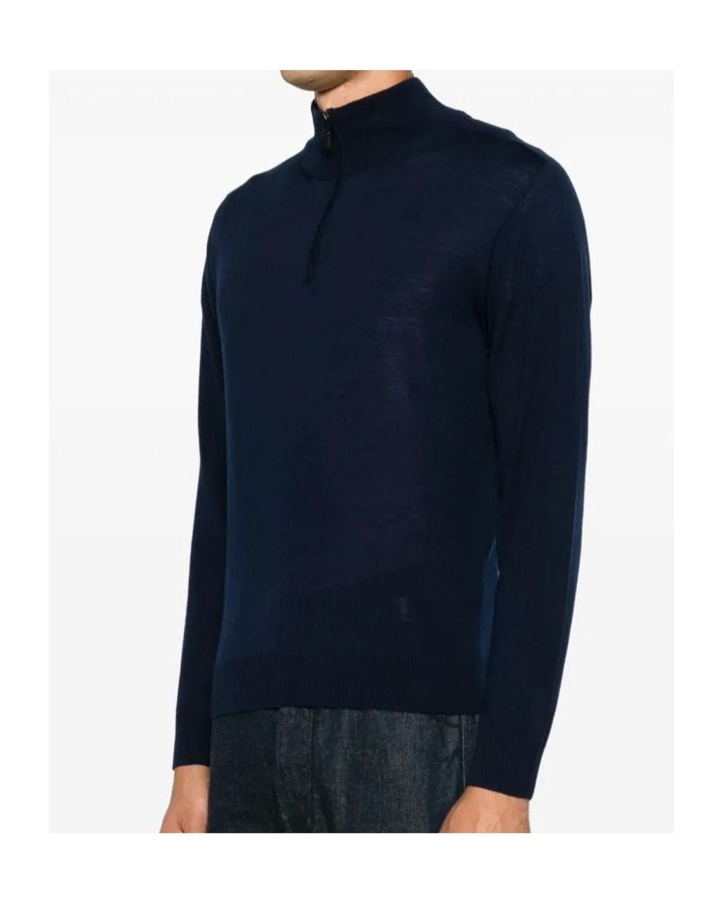 Canali Blue Quarter-Zip Knitted Sweater for men