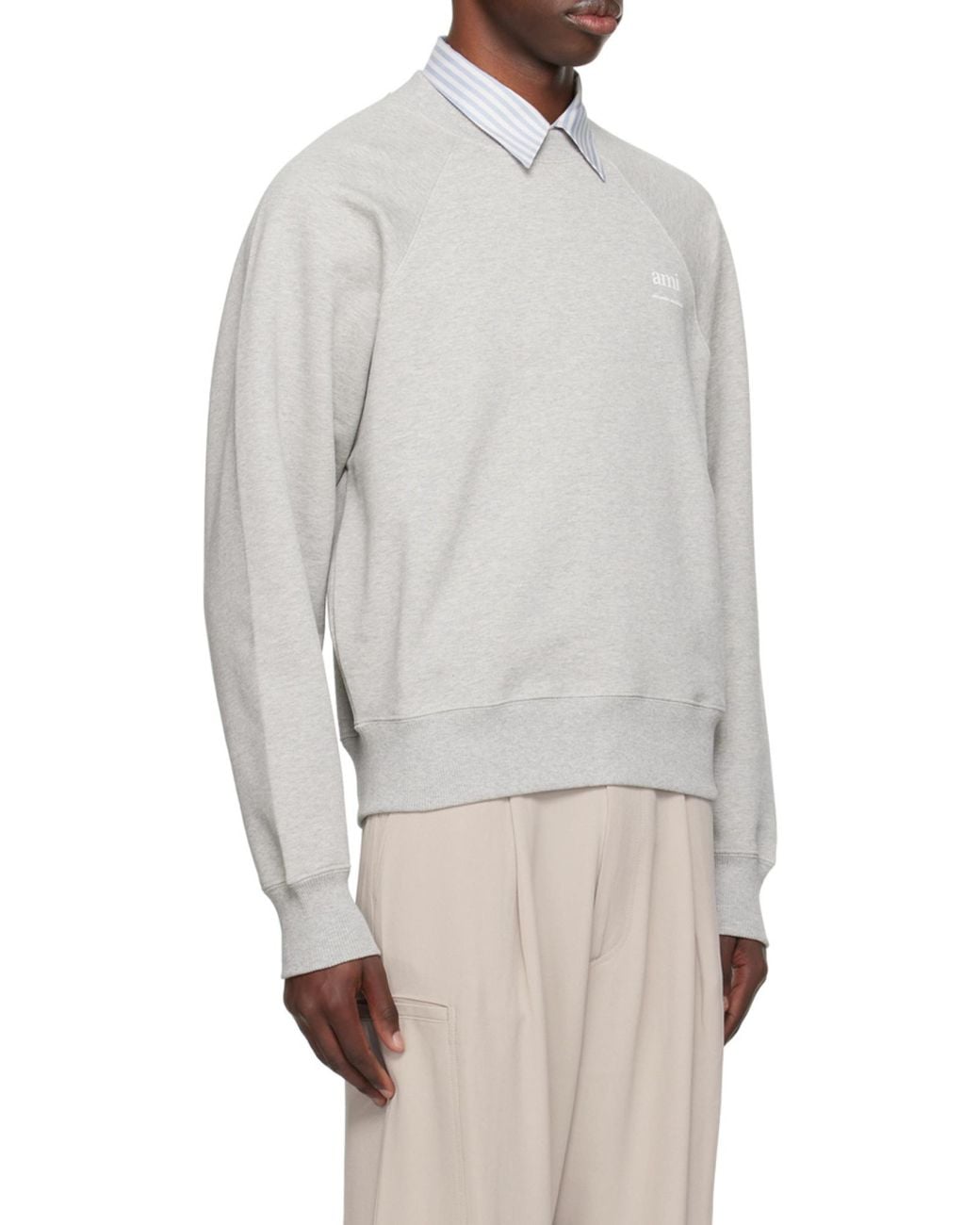 AMI Gray Logo Detailed Crewneck Sweatshirt for men