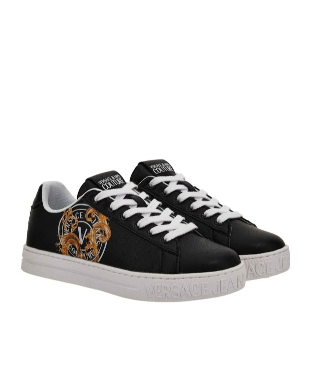 Versace Jeans Black Couture Logo Print Low-Top Sneakers for men