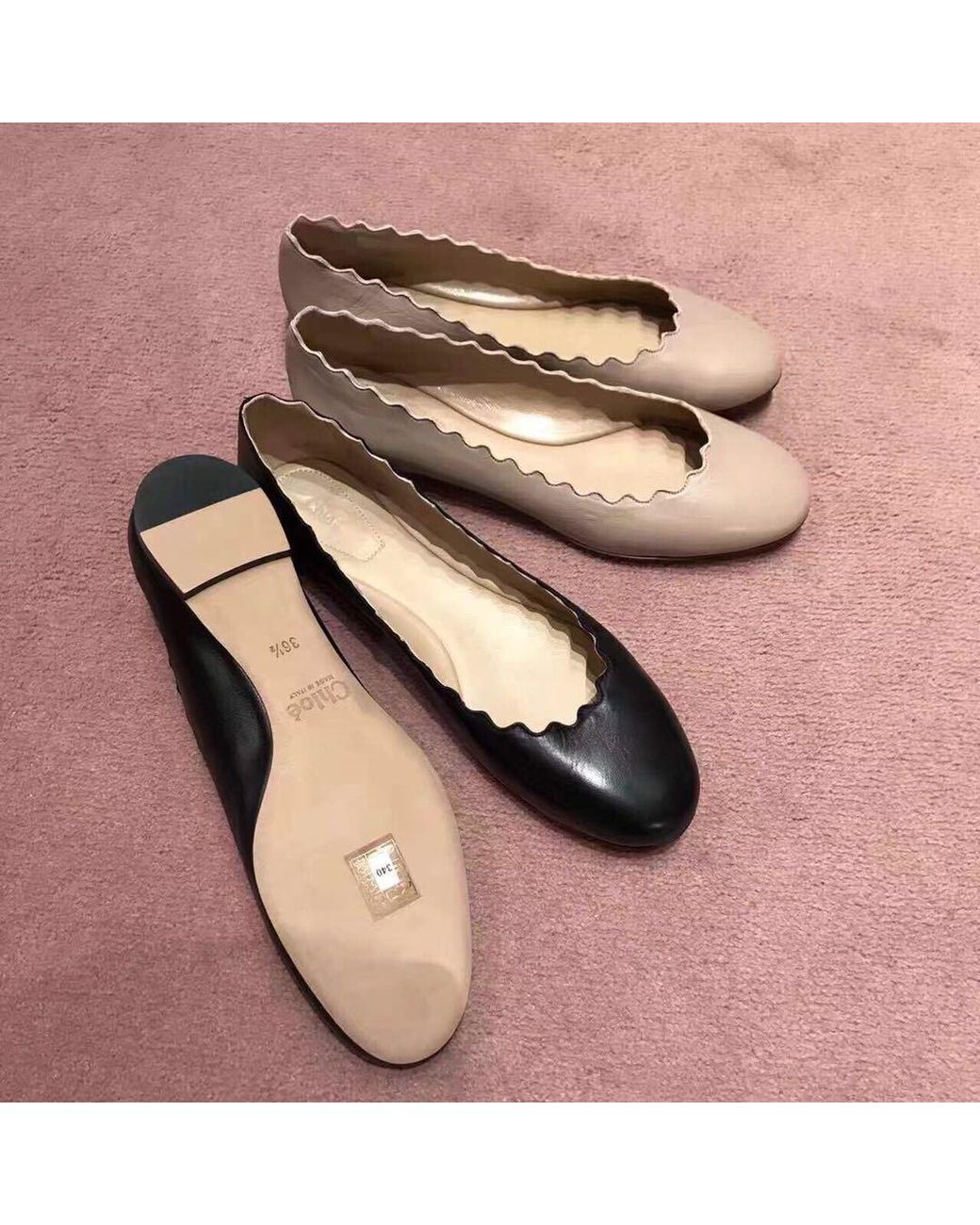 Chloé Black Chloé Scallop-Edge Ballerina Flats