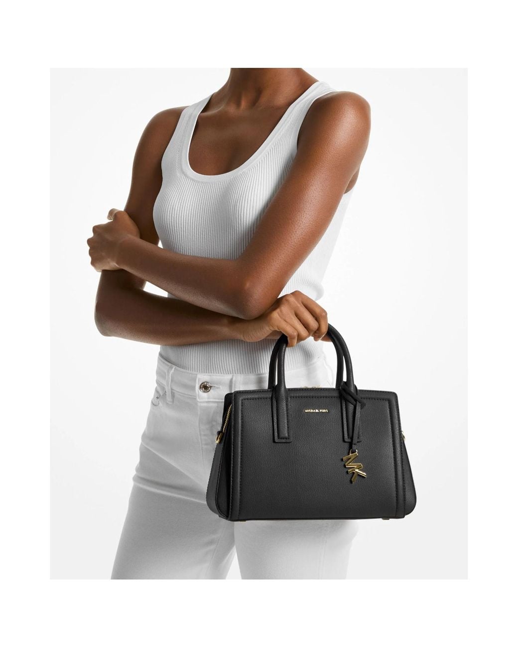 Michael Kors Black Michael Laila Small Pebbled Satchel Bag