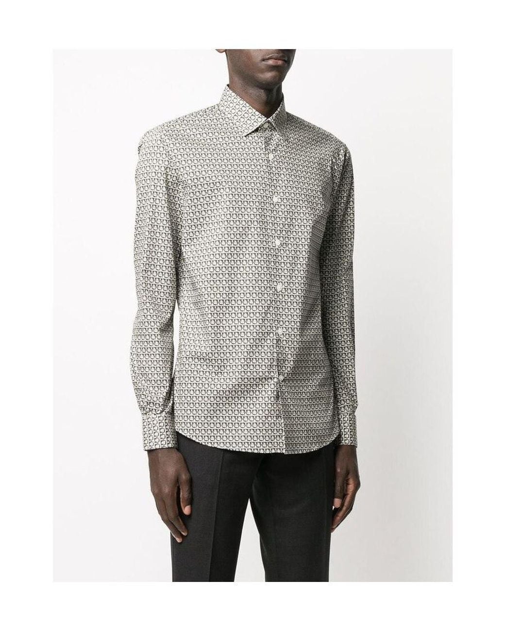 Ferragamo Gray Patterned Cotton Shirt for men