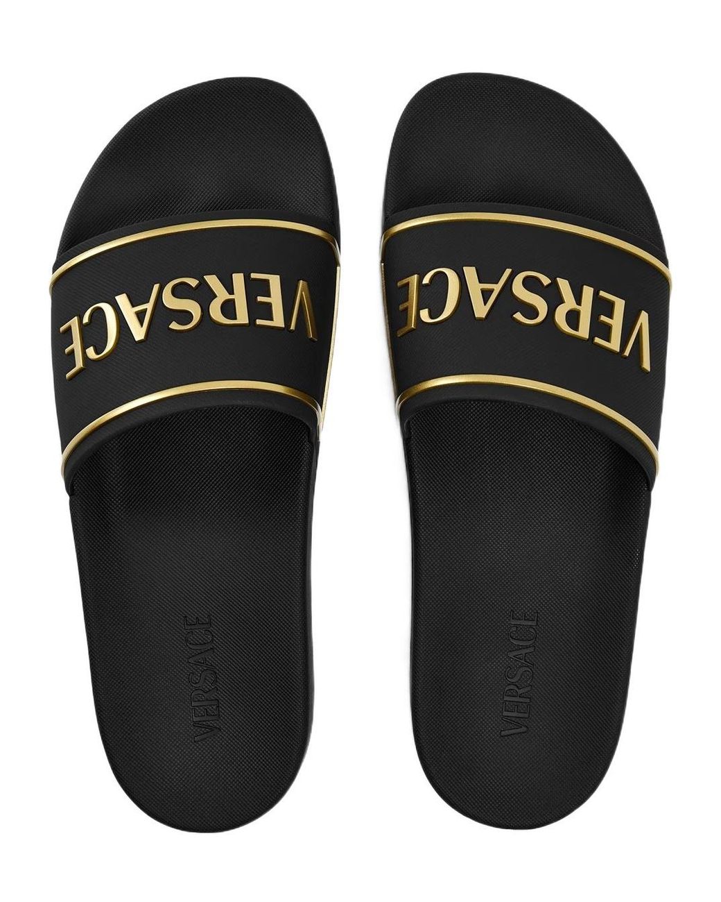 Versace Black Emboss Pool Sliders for men