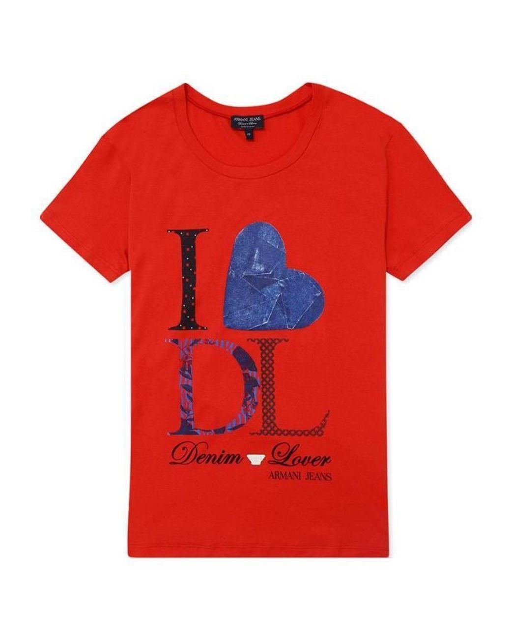 Armani Jeans Red Crew-Neck Logo T-Shirt