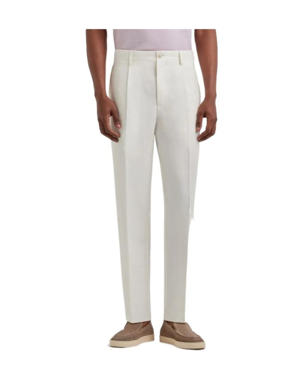 Canali White Linen Classic-Cut Pants for men