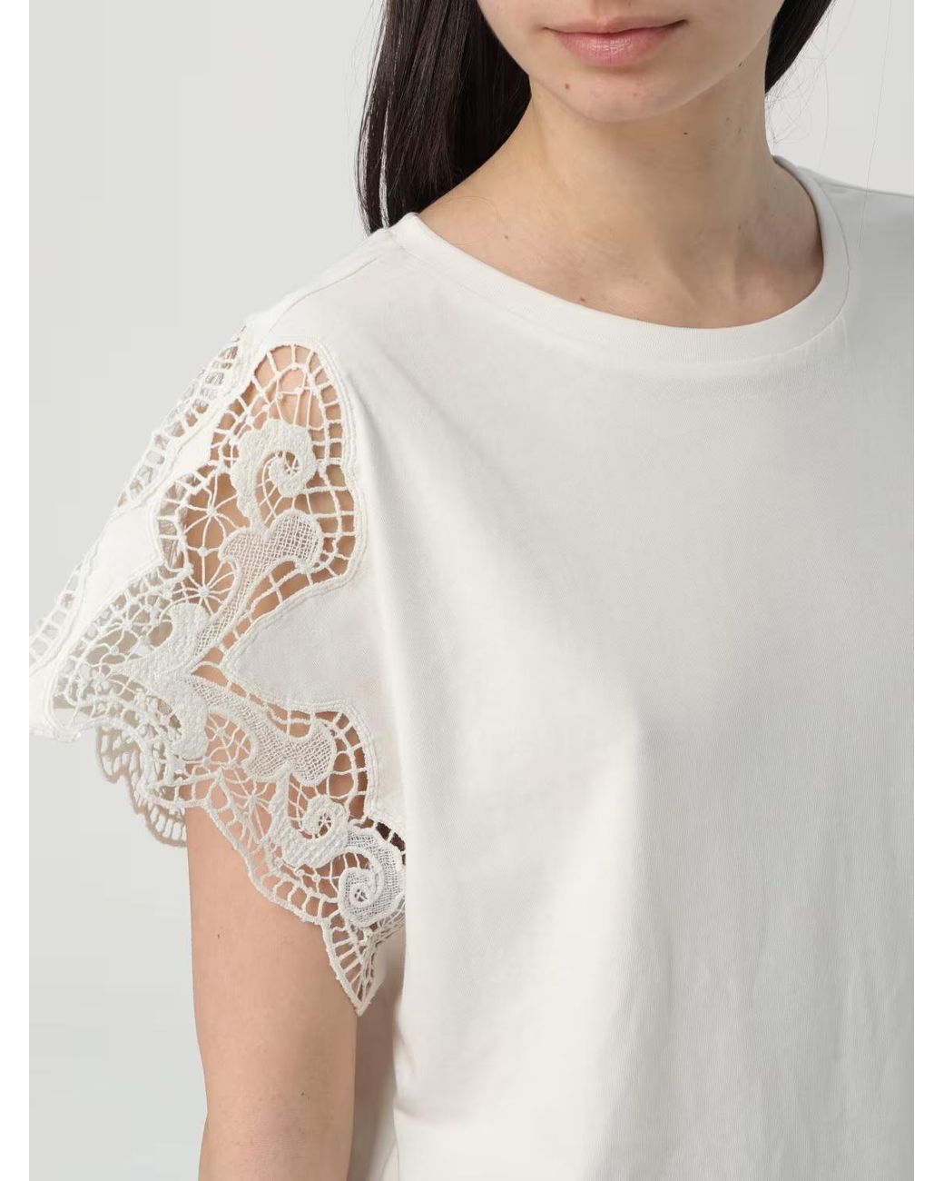 Twinset White Lace Regular Fit T-Shirt