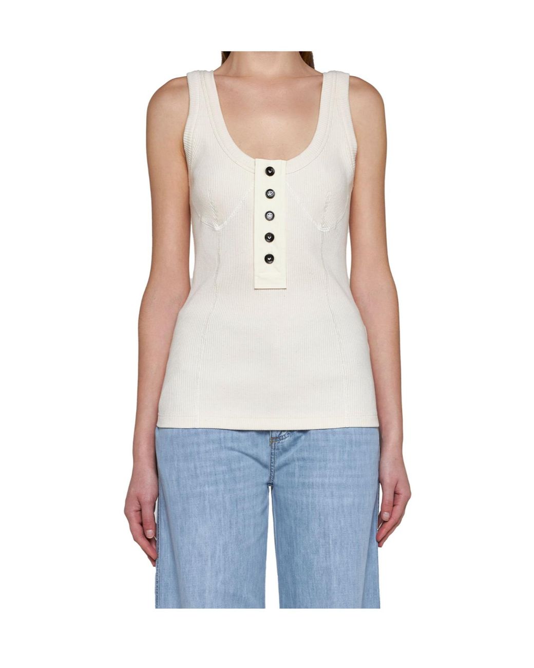 Bottega Veneta Natural Sleeveless Rib Knit Top