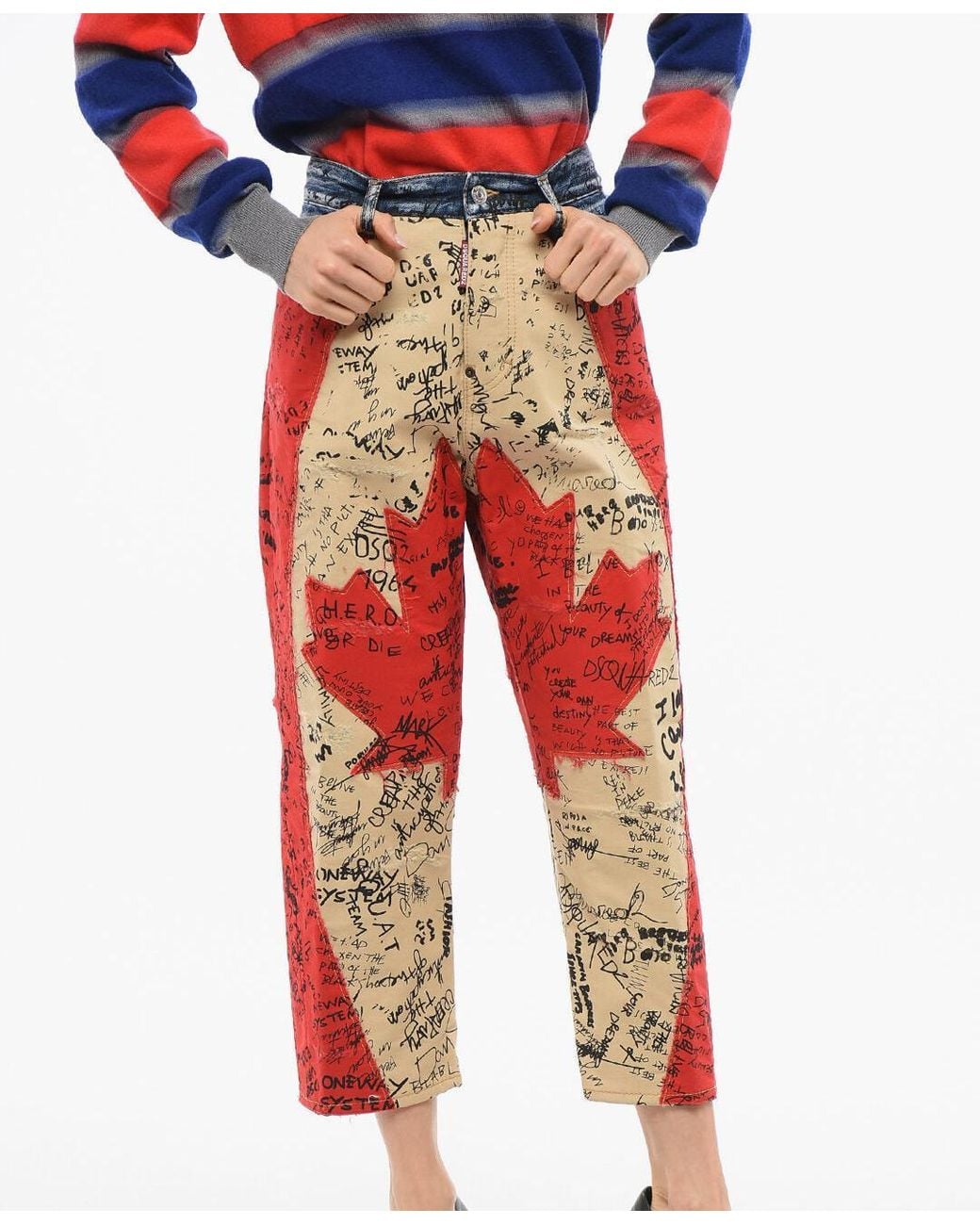 DSquared² Red Kawaii Fit Patchwork Jeans