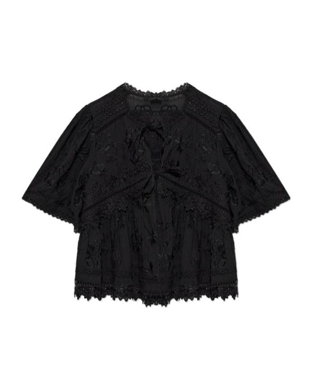 AllSaints Black Lillith Embroidered Lace Top
