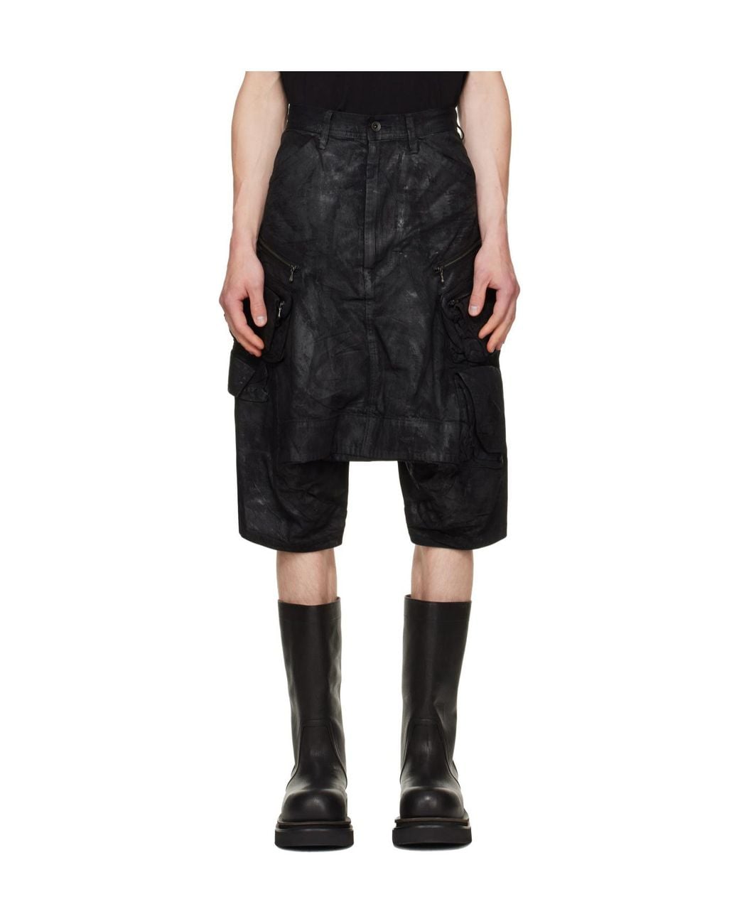 Julius Black Coated Tactical Denim Shorts for men