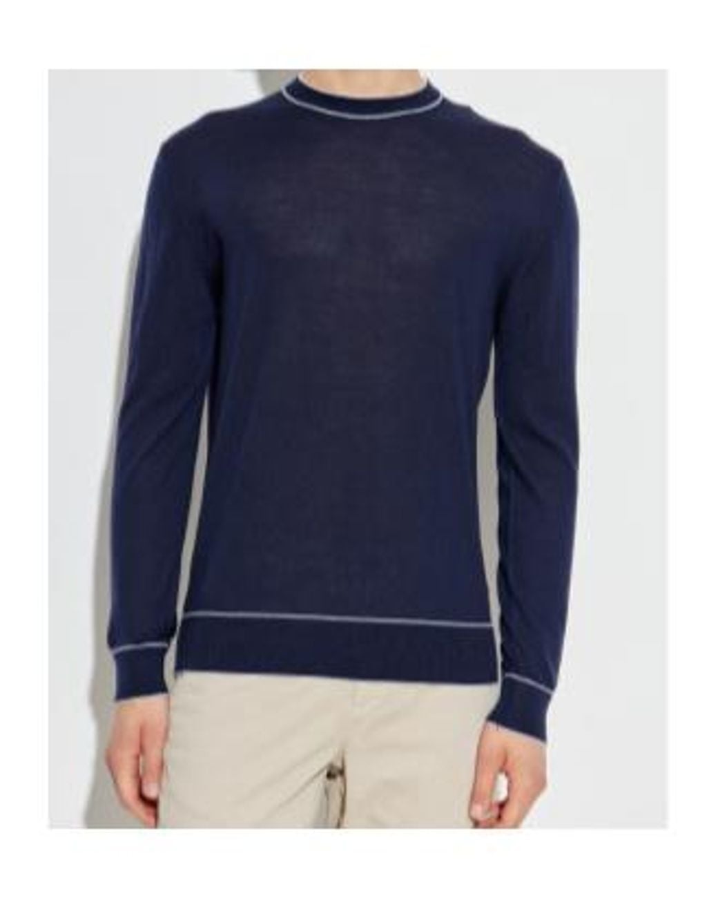 Eleventy Blue Contrasted-Trim Crewneck Knitted Jumper for men