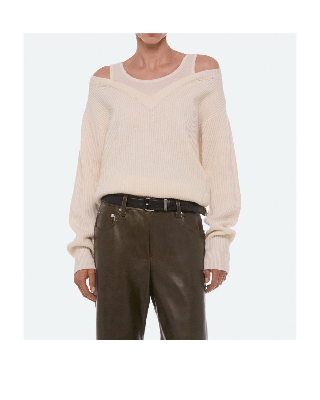 Helmut Lang White Double-Layer V-Neck Sweater