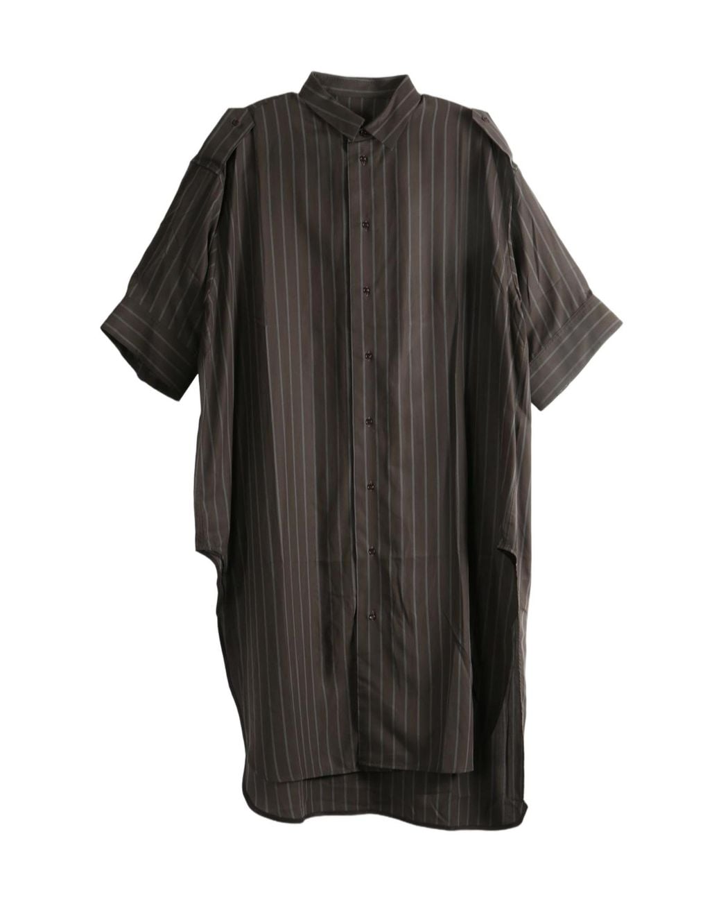 Omar Afridi Gray Vertical-Stripe Epaulette Shirt for men