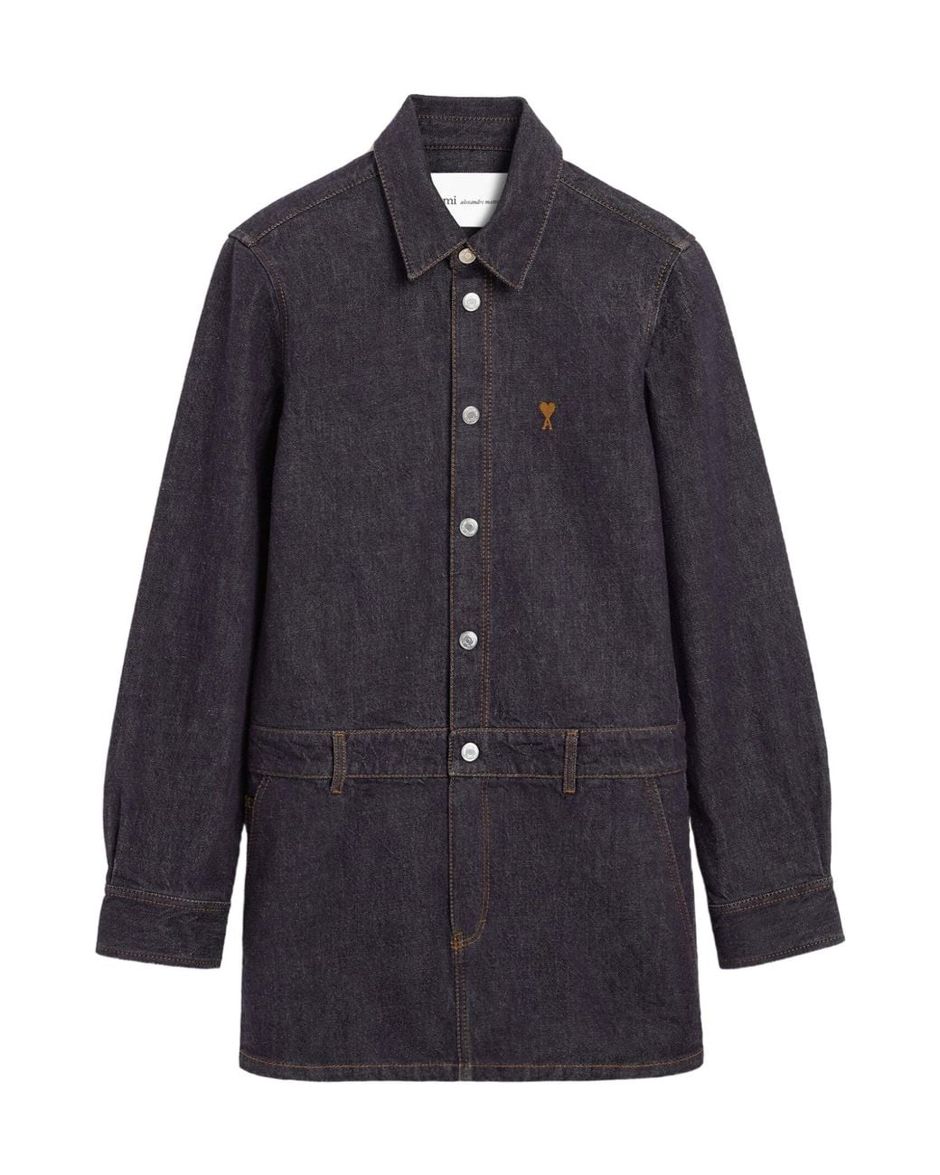 AMI Blue Cotton Denim Shirt Dress With Ami De Coeur