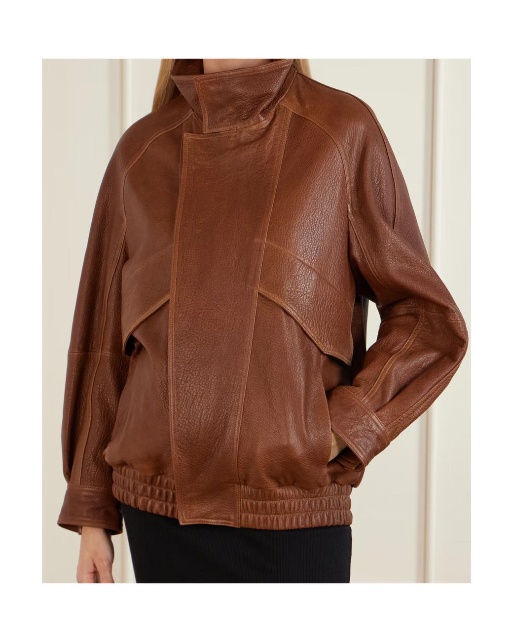 Nour Hammour Brown Ariste Oversized Paneled Leather Jacket