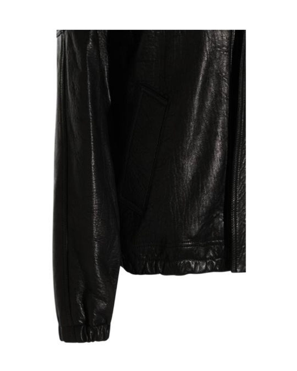 Saint Laurent Black Oversized Leather Jacket With High Collar