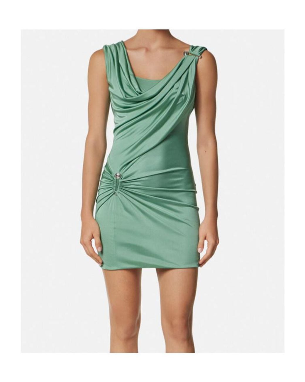 Versace Safety Pin Detailed Draped Dress in Green | Lyst UK