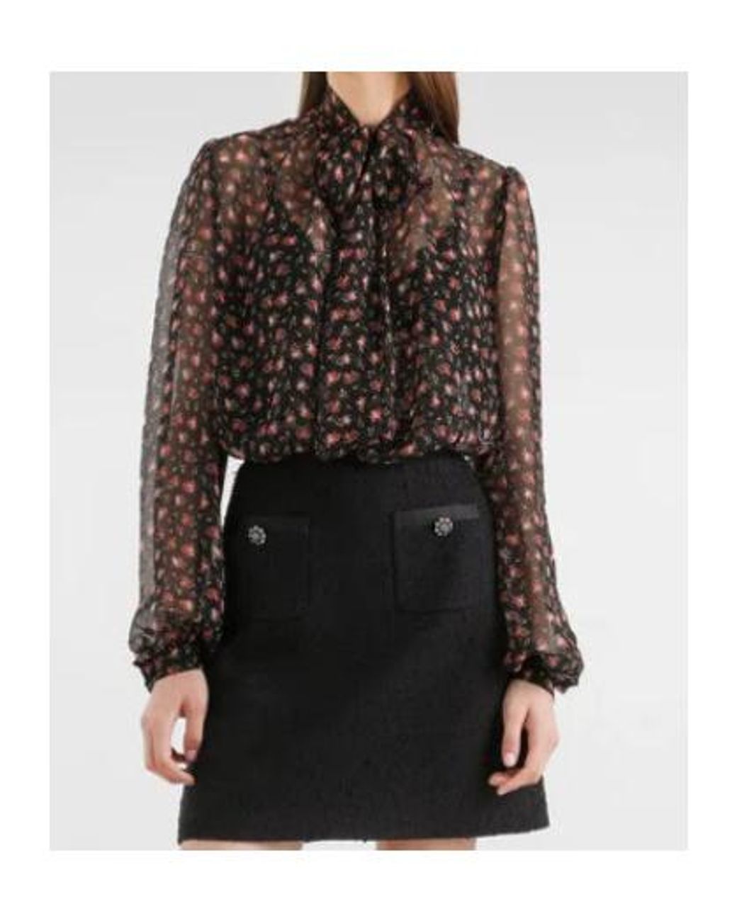 Dolce & Gabbana Brown Small Rose-Printed Chiffon Top