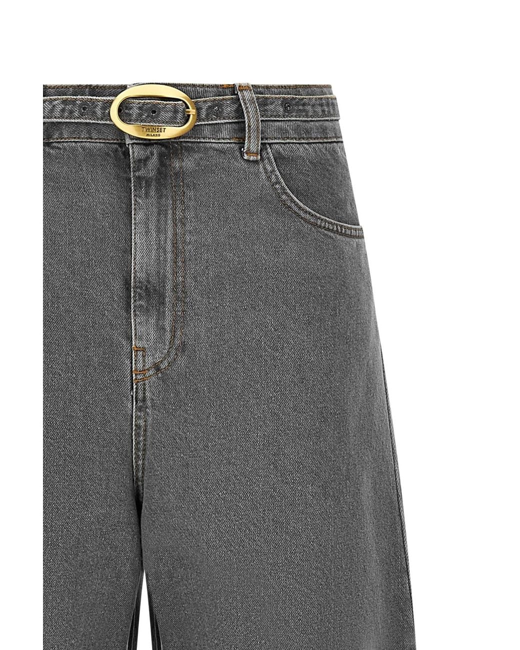 Twinset Gray Belted Wide-Leg Jeans