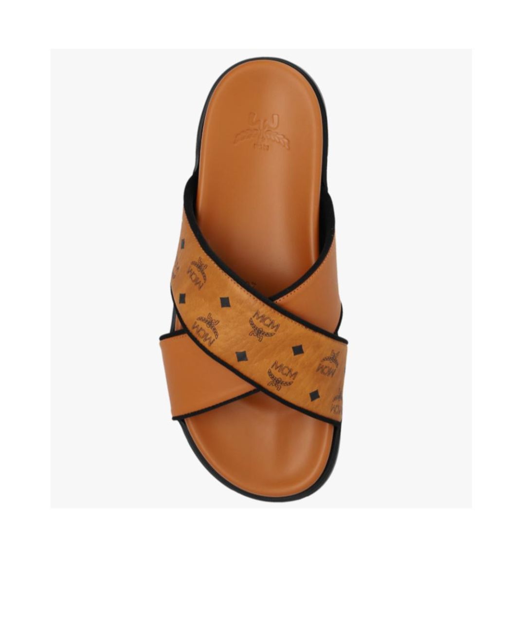 MCM Brown Cross-Strap Wide Sandals