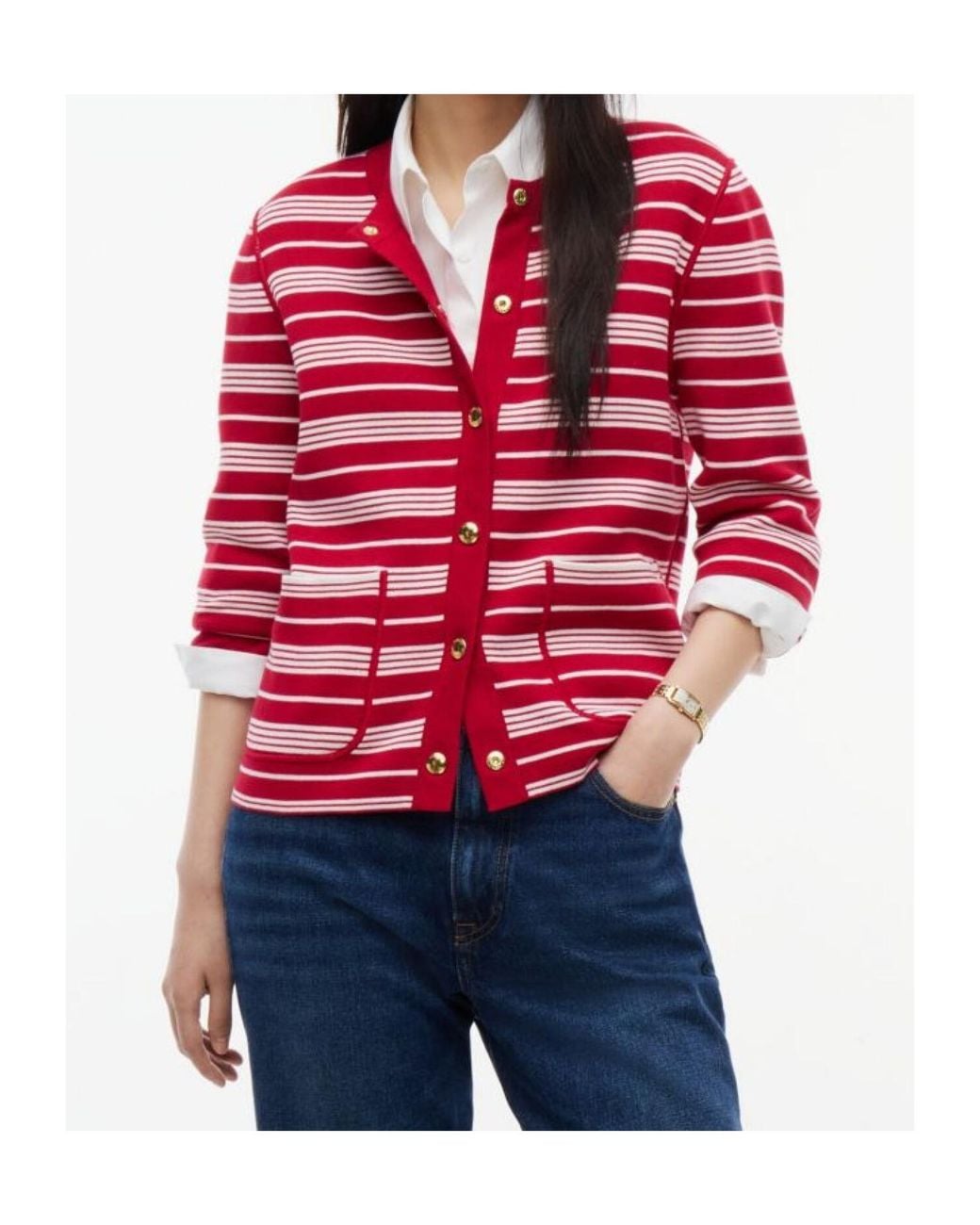 Tommy Hilfiger Red Reversible Horizontal-Stripe Cardigan