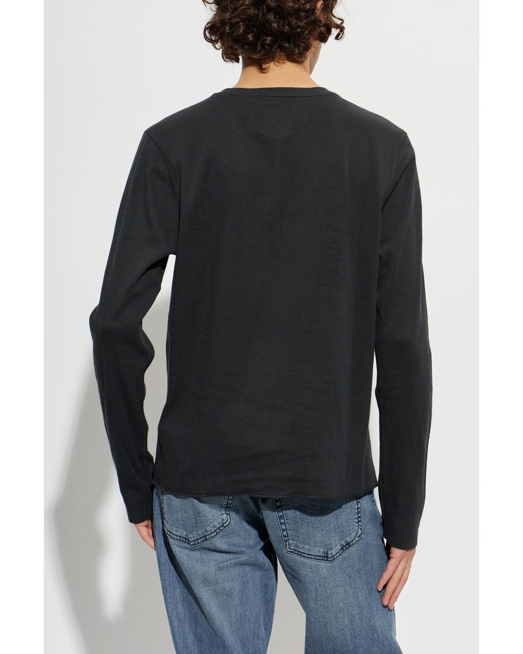 Rag & Bone Black Waffle Henley Long Sleeve T-Shirt for men