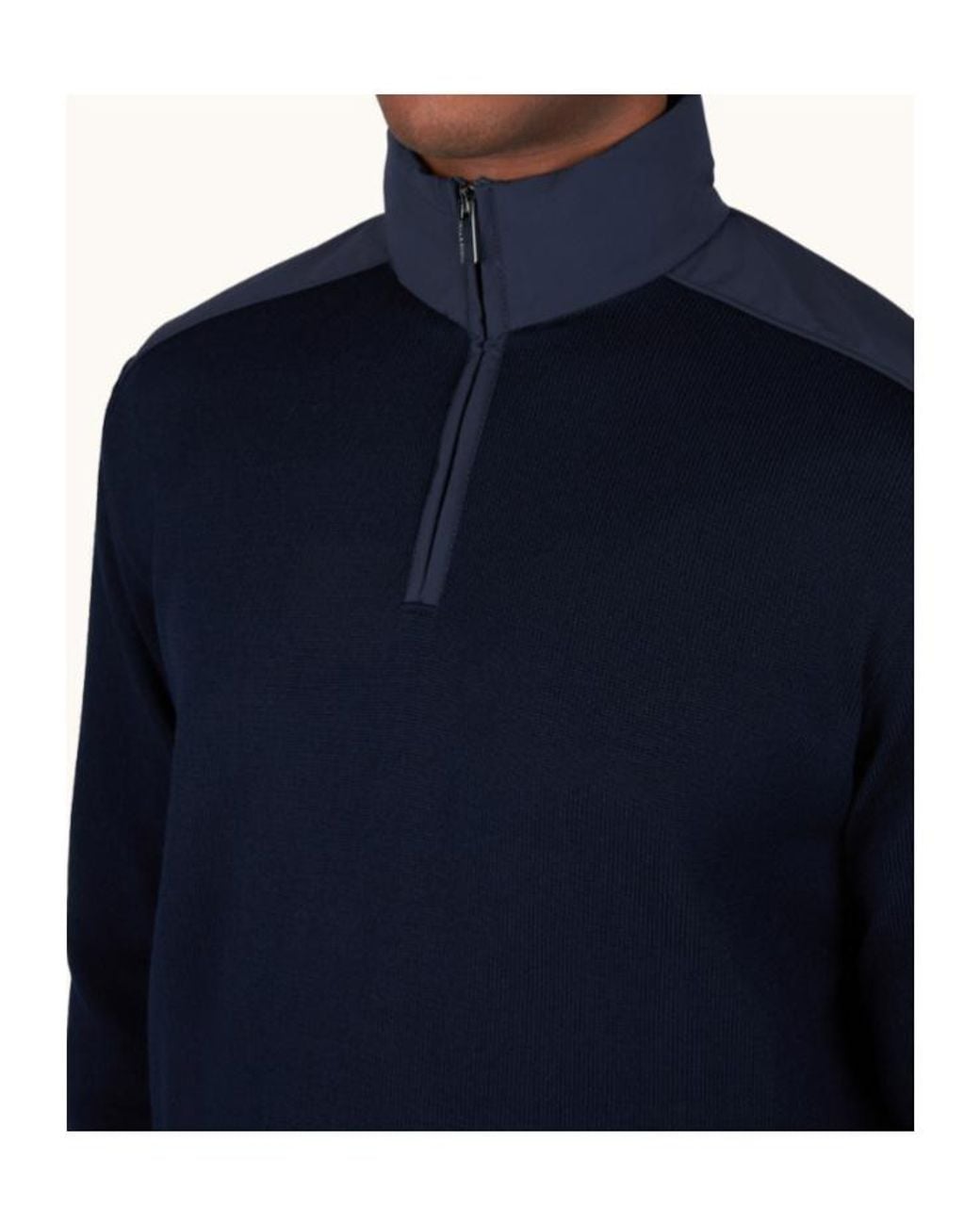 Paul & Shark Blue Contrast Panel Half-Zip Knitted Sweater for men