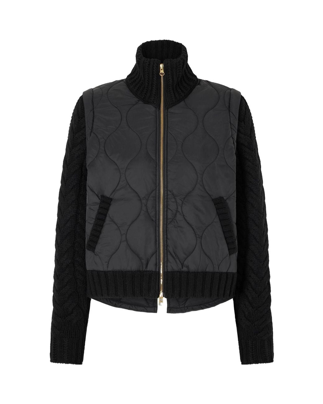 Veronica Beard Black Patra Padded Cable-Knit Wool-Blend And Quilted Shell Jacket