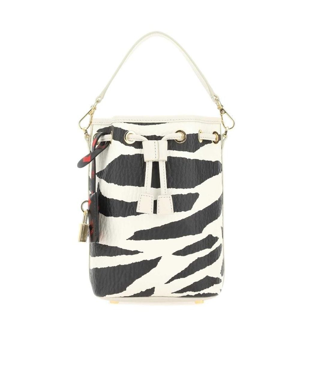 MCM White Zebra Printed Drawstring Tote Bag