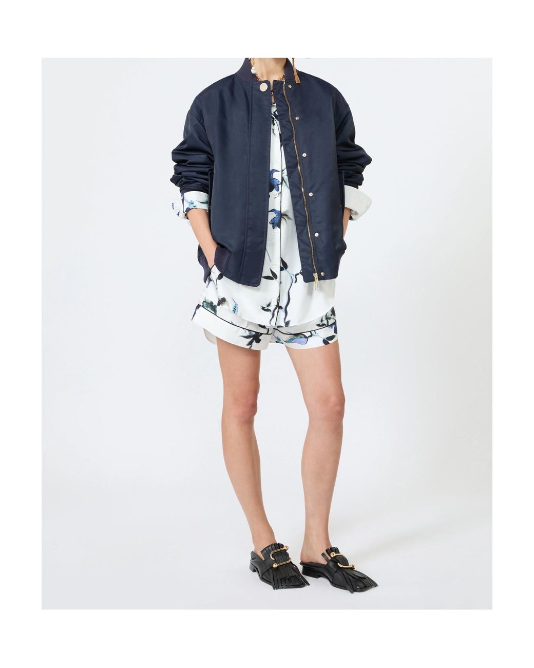 Sportmax Blue Zip-Up Bomber Jacket