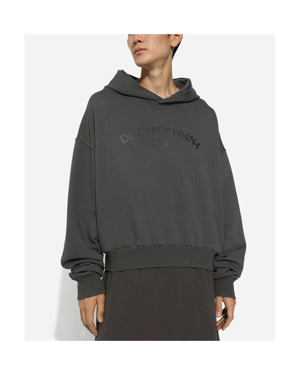 Dolce & Gabbana Gray Logo Printed Cropped Hoodie for men