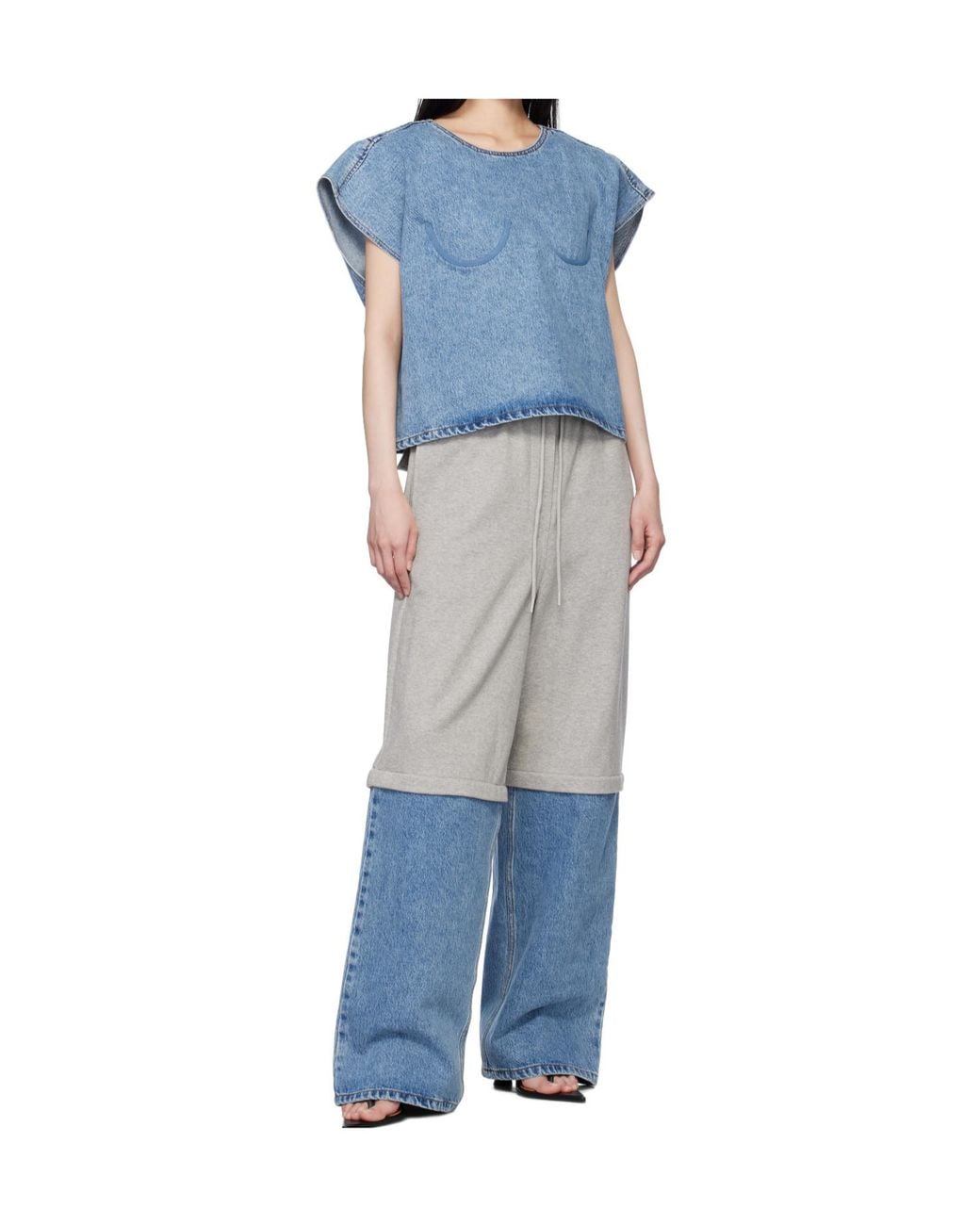 Pushbutton Blue Crew Neck Denim Top