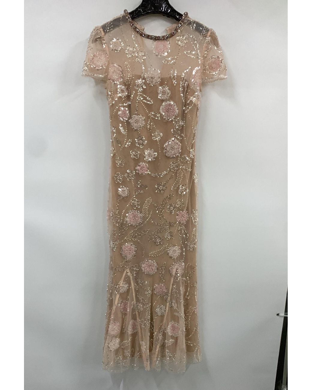 Self-Portrait Natural Flower Sequin Embellished Midi Dress