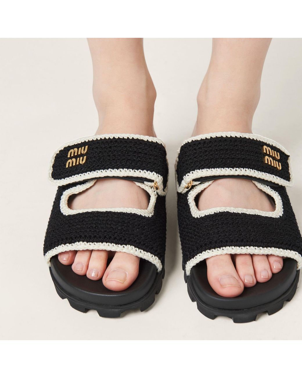 Miu Miu Black Logo-Lettering Slip-On Sandals