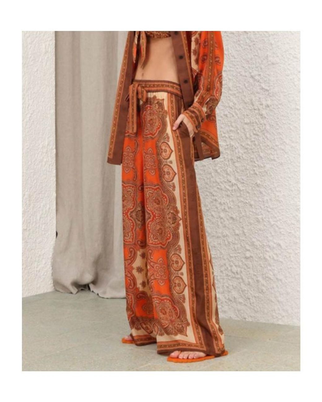 Zimmermann Orange Mahon Printed Wide-Leg Pants