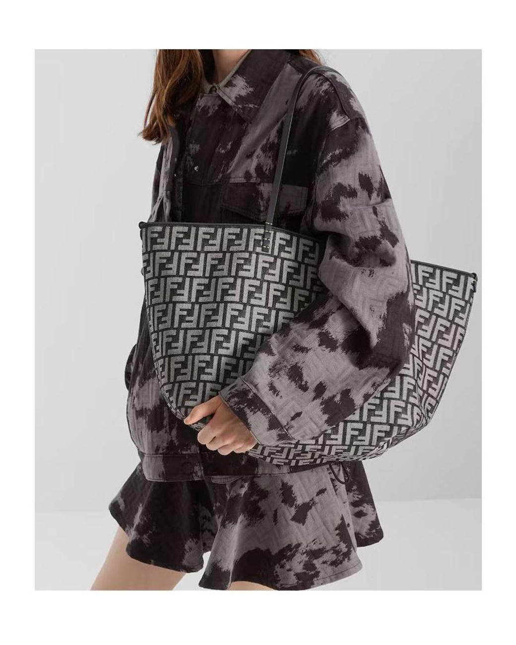 Fendi Black Roll Large Ff Jacqurd Reversible Tote Bag