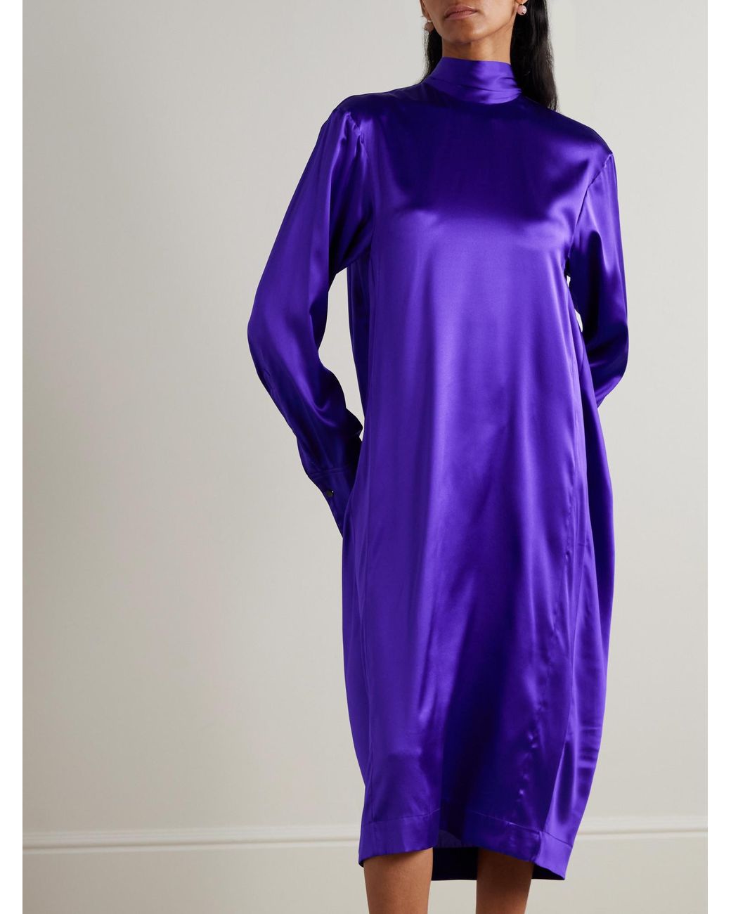 Dries Van Noten Purple Tie-Neck Stretch-Silk Satin Dress