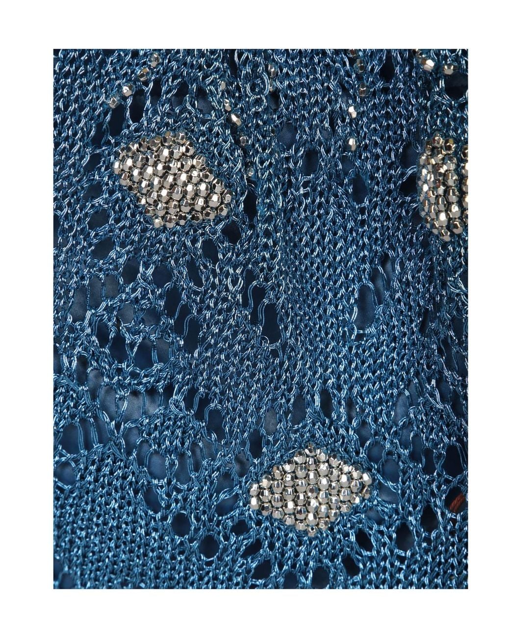 Rabanne Blue Top Handle Beaded Crochet Tote Bag