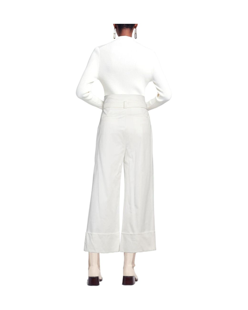 Max Mara White Solid-Color Loose Straight-Leg Pants